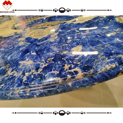 Moderne Kalzit-Marmor-Tisch-Esstisch mit durchscheinendem Bolivianisch-Blau-Stein-Becken