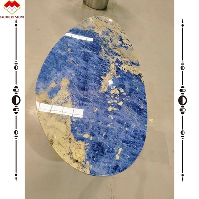 Moderne Kalzit-Marmor-Tisch-Esstisch mit durchscheinendem Bolivianisch-Blau-Stein-Becken