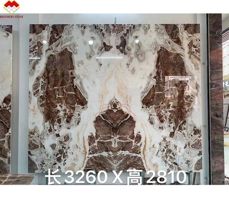 Durchsichtiges Blut-Orange Rot Onyx Stein mit weißen Adern CNF Rot Holz Adern Marmorwandplatte
