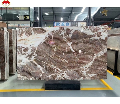 Durchsichtiges Blut-Orange Rot Onyx Stein mit weißen Adern CNF Rot Holz Adern Marmorwandplatte