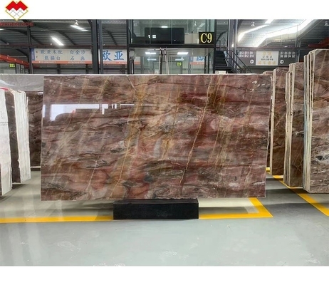 Durchsichtiges Blut-Orange Rot Onyx Stein mit weißen Adern CNF Rot Holz Adern Marmorwandplatte