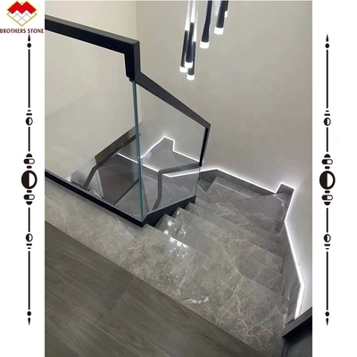 Graue Marmortreppen und Steiger mit polierter Oberfläche für interne gerade Treppen