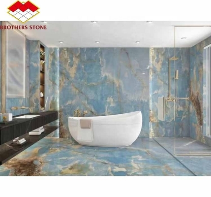 Natürliche durchsichtige Onyx-Slab Moderner blauer Onyx-Marmorstein für Badezimmerwand und Boden
