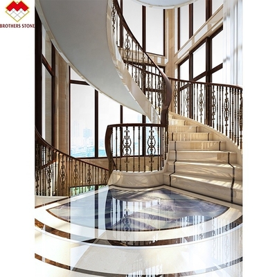 Europäisches Design Weißgrauer Korn Marmor geschnitzte Treppe Treppen und Treppenhalter Moderner Stil Gerade Stahl Dekorative Innenstufen