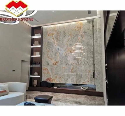 Moderne Hintergrundbeleuchtung Grüne Onyx Steinplatte 30 mm Dicke für Grafik Wohnzimmer Jade Wand