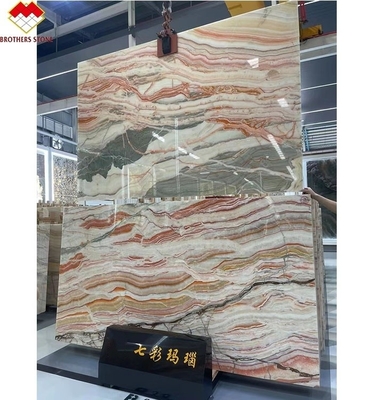 Konkurrenzfähige Onyx Stein Veneer Buch Match Farbenfrohe Onyx Bodenfliesen Hintergrundlicht Regenbogen