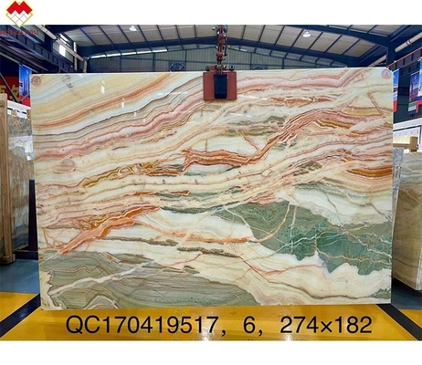 Konkurrenzfähige Onyx Stein Veneer Buch Match Farbenfrohe Onyx Bodenfliesen Hintergrundlicht Regenbogen