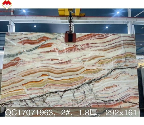 Konkurrenzfähige Onyx Stein Veneer Buch Match Farbenfrohe Onyx Bodenfliesen Hintergrundlicht Regenbogen
