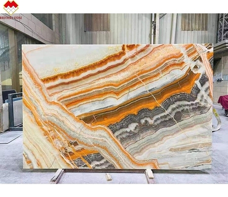 Konkurrenzfähige Onyx Stein Veneer Buch Match Farbenfrohe Onyx Bodenfliesen Hintergrundlicht Regenbogen