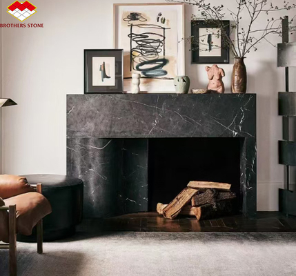 Moderner Schwarzmarmor Kamin für Villa Wohnzimmer Dekoration im europäischen Stil