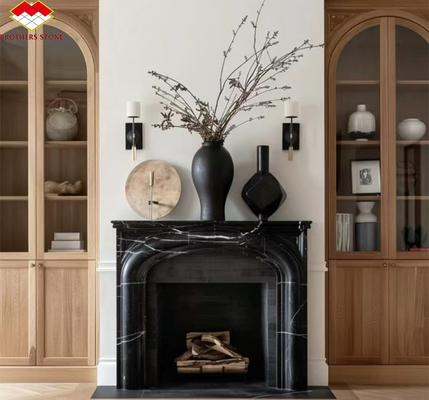 Moderner Schwarzmarmor Kamin für Villa Wohnzimmer Dekoration im europäischen Stil