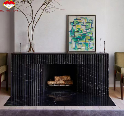 Moderner Schwarzmarmor Kamin für Villa Wohnzimmer Dekoration im europäischen Stil