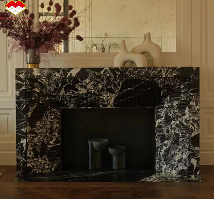 Moderner Schwarzmarmor Kamin für Villa Wohnzimmer Dekoration im europäischen Stil