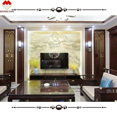 Polsterte Onyx-Steinwandplatte Direktverkauf für Fernsehhintergrund in natürlichem Grün-Weiß