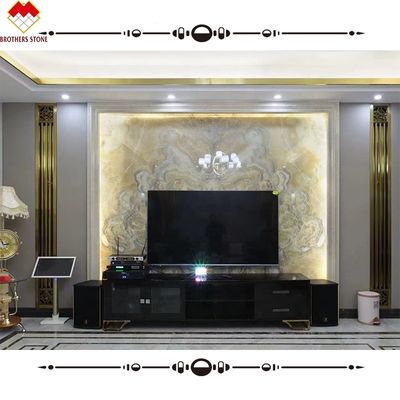 Polsterte Onyx-Steinwandplatte Direktverkauf für Fernsehhintergrund in natürlichem Grün-Weiß