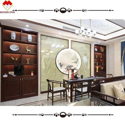 Polsterte Onyx-Steinwandplatte Direktverkauf für Fernsehhintergrund in natürlichem Grün-Weiß