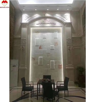 Polsterte Onyx-Steinwandplatte Direktverkauf für Fernsehhintergrund in natürlichem Grün-Weiß