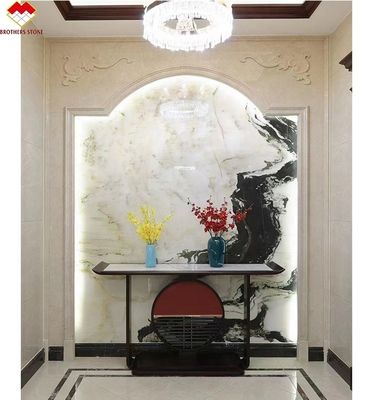 Polsterte Onyx-Steinwandplatte Direktverkauf für Fernsehhintergrund in natürlichem Grün-Weiß