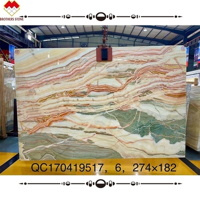 Mehrfarbige rote Onyx Platte Agat Stein polierte Hintergrundwand Gelb Onyx Marmor gut