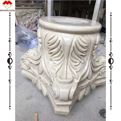 Handgeschnitzte Beige Marmor Säule Kapital für Garten Römische Säulen Quadrat Säule