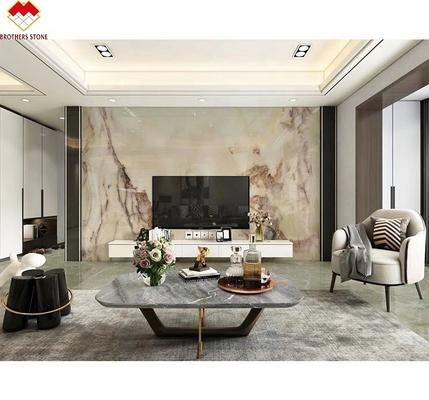 Durchsichtige weiße Onyx-Marmor-Große Platte mit Hintergrundbeleuchtung Rot/Gold-Adern für Hoteldekoration