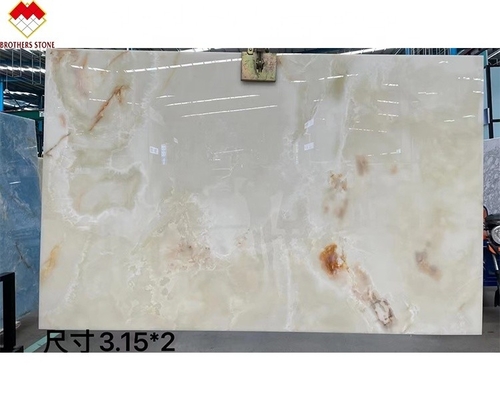 Durchsichtige weiße Onyx-Marmor-Große Platte mit Hintergrundbeleuchtung Rot/Gold-Adern für Hoteldekoration