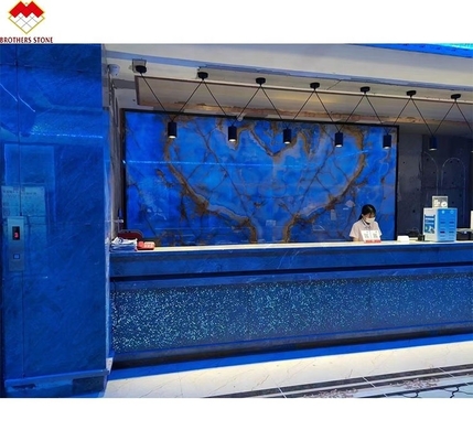 Blau-Gold-Venen Onyx-Marmor-Slab Durchsichtiges Naturstein-Panel für Innendekoration