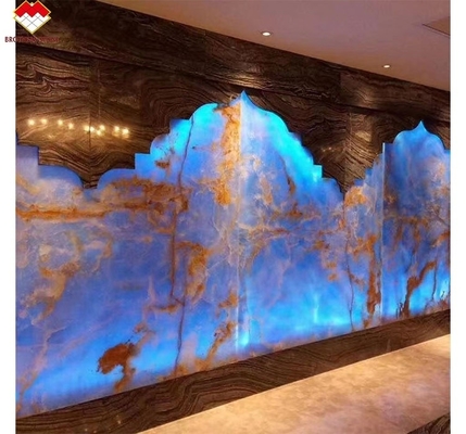 Blau-Gold-Venen Onyx-Marmor-Slab Durchsichtiges Naturstein-Panel für Innendekoration