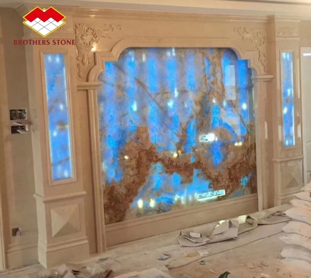 Blau-Gold-Venen Onyx-Marmor-Slab Durchsichtiges Naturstein-Panel für Innendekoration