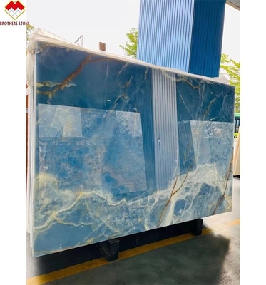 Blau-Gold-Venen Onyx-Marmor-Slab Durchsichtiges Naturstein-Panel für Innendekoration