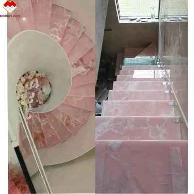 Hintergrundbeleuchtung rosa Onyx Porzellanfliesen geometrisches Design hellrosa rosa Tischplatten Preis Großhandel durchscheinende rosa Onyx Treppen