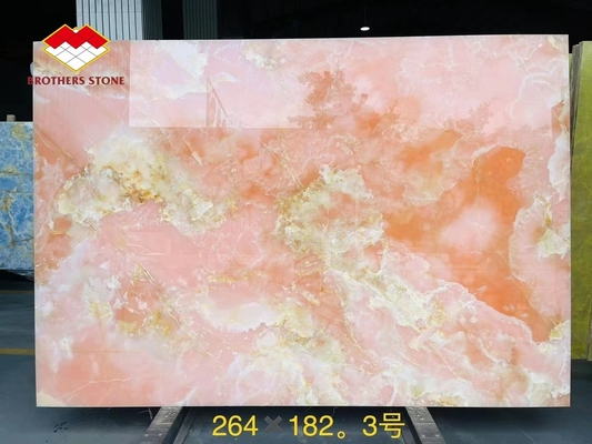 Hintergrundbeleuchtung rosa Onyx Porzellanfliesen geometrisches Design hellrosa rosa Tischplatten Preis Großhandel durchscheinende rosa Onyx Treppen