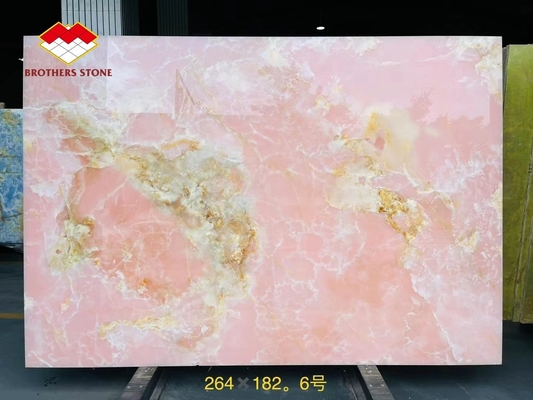 Hintergrundbeleuchtung rosa Onyx Porzellanfliesen geometrisches Design hellrosa rosa Tischplatten Preis Großhandel durchscheinende rosa Onyx Treppen