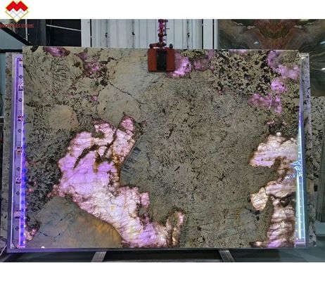 Modernes Design Gold Lieferant Polster Backlight Patagonien Pandora Quarzit Veneer Slab Kristall Weiß Onyx Durchscheinender Stein