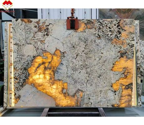 Modernes Design Gold Lieferant Polster Backlight Patagonien Pandora Quarzit Veneer Slab Kristall Weiß Onyx Durchscheinender Stein