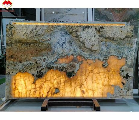 Modernes Design Gold Lieferant Polster Backlight Patagonien Pandora Quarzit Veneer Slab Kristall Weiß Onyx Durchscheinender Stein