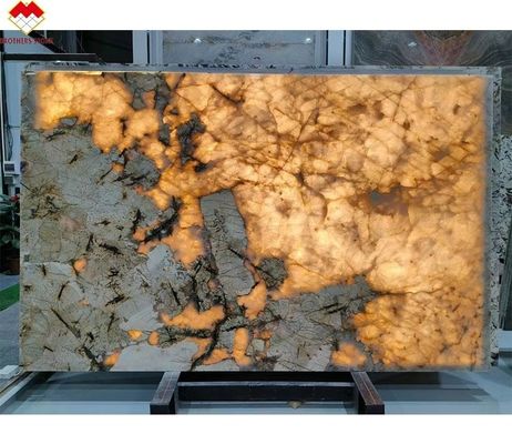 Modernes Design Gold Lieferant Polster Backlight Patagonien Pandora Quarzit Veneer Slab Kristall Weiß Onyx Durchscheinender Stein