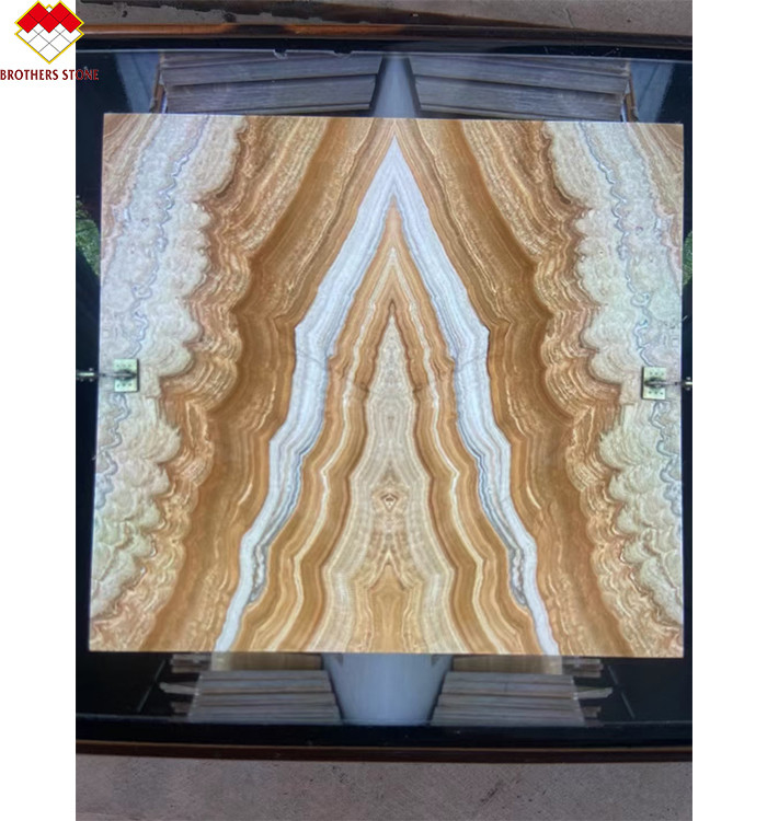 Moderne Design-Stil Hintergrundbeleuchtung Gelb Onyx Buch Übereinstimmung mit modernen natürlichen Tiger Onyx Slab