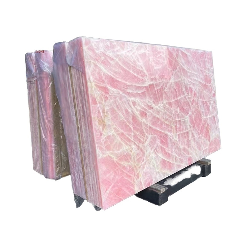 Tisch-Tischbodenfliesen Rosa Onyx Marmorplatte mit Hintergrundlicht Natürliche Eiszeit Rosa Jade