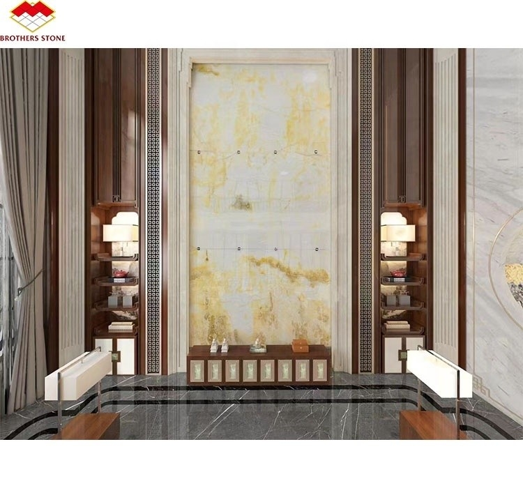 Innere Wohnung Wandverkleidung Dekor mit modernem Hintergrundlicht Onyx Marmor TV Hintergrund-Panel