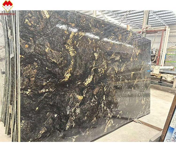 Luxus modern poliertes schwarzes Gold Venen Quarzit Stein Brasilien Natürliche Kosmische schwarze Granit Eitelkeit Küche Badezimmer Villen