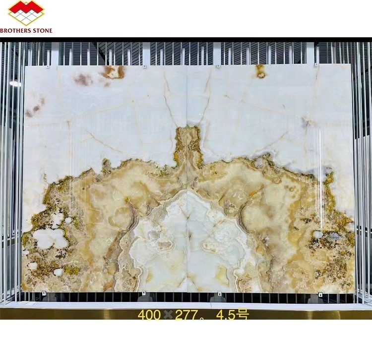 Moderne weiße Onyx-Marmor-Wand-Buchmatching-Slabs für die individuelle Naturstein-Dekoration