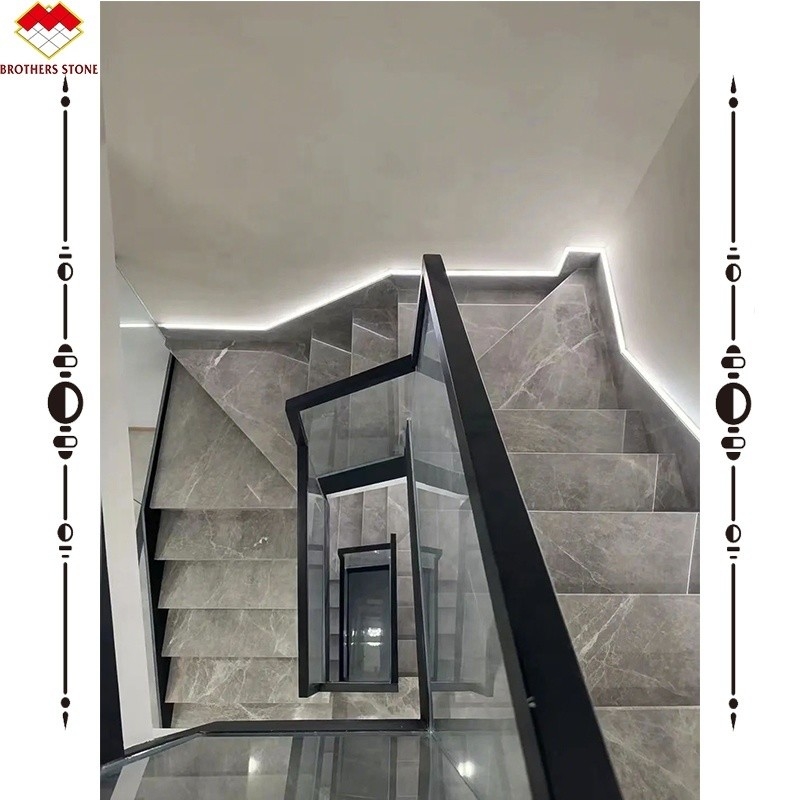 Graue Marmortreppen und Steiger mit polierter Oberfläche für interne gerade Treppen