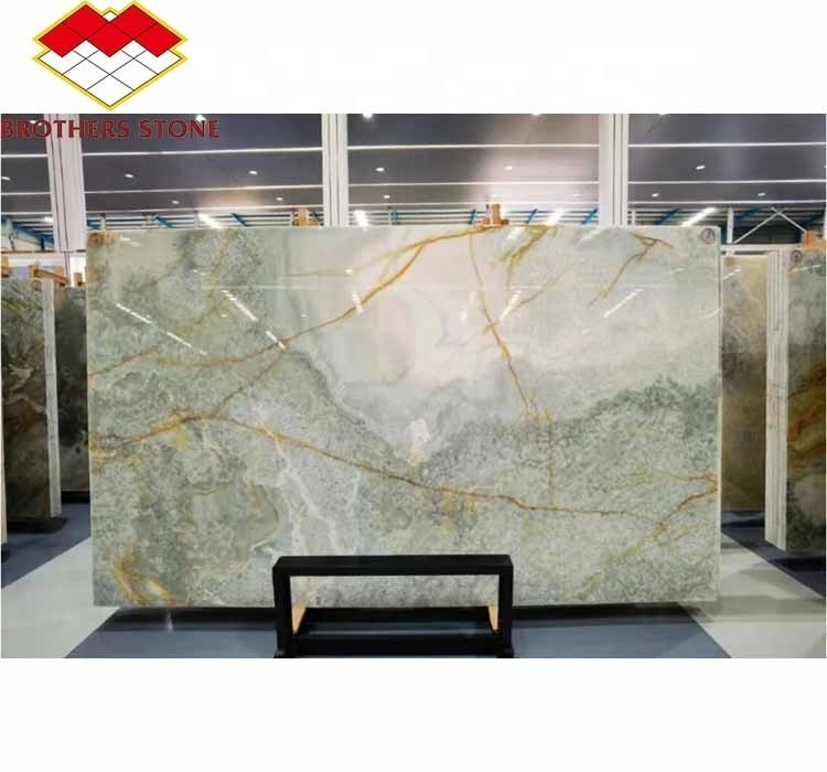 Moderne Hintergrundbeleuchtung Grüne Onyx Steinplatte 30 mm Dicke für Grafik Wohnzimmer Jade Wand