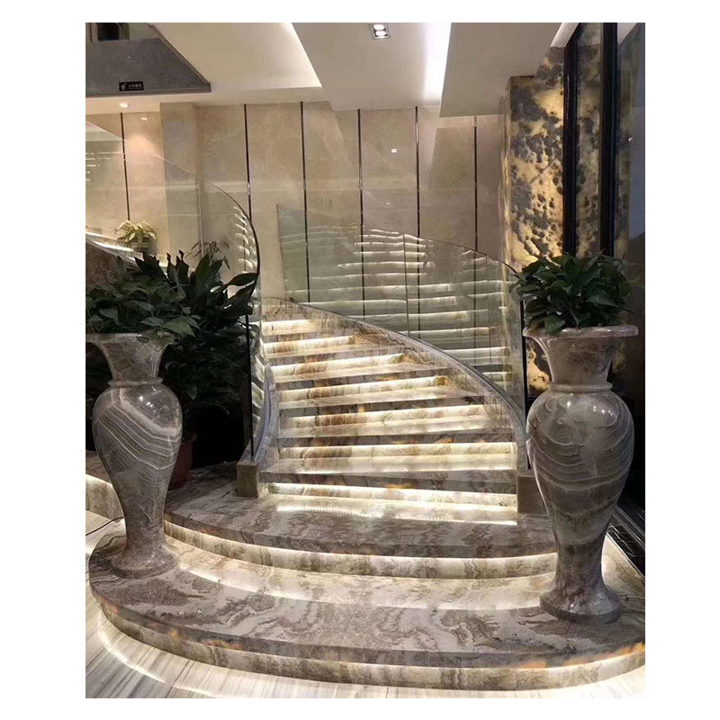 Moderne Innenarchitektur Multikolor Onyx Holz Ven Marmor Treppen mit Glasgeländer