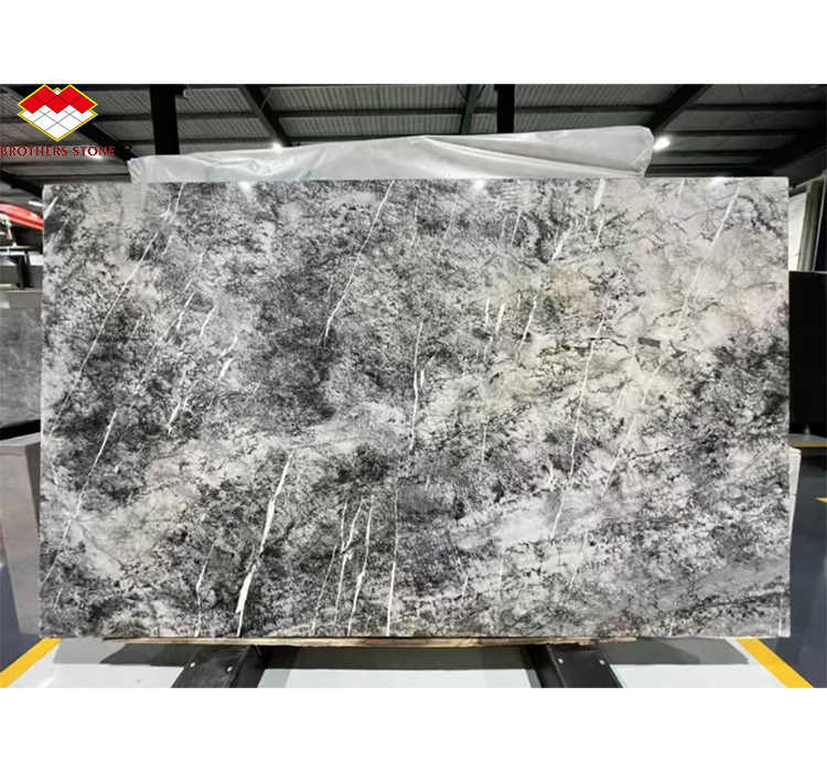 italienischer Naturstein Silbernürn Schwarz Grau Marmor texturierte Platte für Hauswand