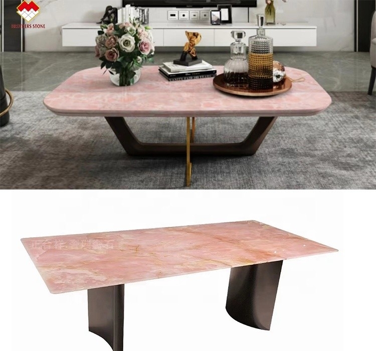 Große Platte Pink Onyx Stein Durchsichtig Dünn Rose Rosa Jade Quarz für Villa Wand Boden
