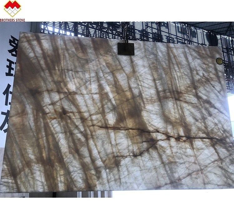 Hintergrundbeleuchtung Weiße Onyx-Fliese für Wand und Boden Durchsichtig kristallweiße Marmor-Großplatte