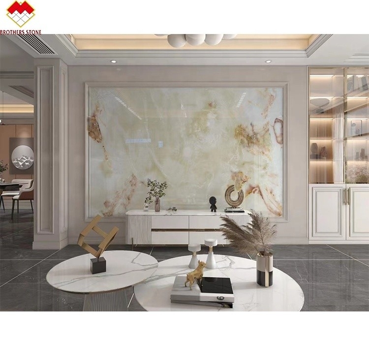 Durchsichtige weiße Onyx-Marmor-Große Platte mit Hintergrundbeleuchtung Rot/Gold-Adern für Hoteldekoration